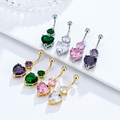 Veliki kristalni cirkon u obliku srca viseći piercing za trbuh od kirurškog čelika Nakit za tijelo za žene 14G 10 mm zakrivljeni uteg Seksi prsten za pupak