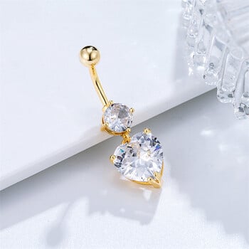 Big Crystal Zircon Heart Dangle Belly Piercing Surgical Steel Body Jewelry 14G 10mm Curved barbell Sexy Navel Button Ring