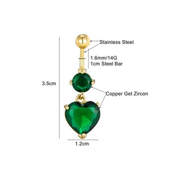 Big Crystal Zircon Heart Dangle Belly Piercing Surgical Steel Body Jewelry 14G 10mm Curved barbell Sexy Navel Button Ring