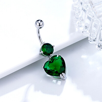 Veliki kristalni cirkon u obliku srca viseći piercing za trbuh od kirurškog čelika Nakit za tijelo za žene 14G 10 mm zakrivljeni uteg Seksi prsten za pupak
