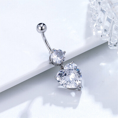 Veliki kristalni cirkon u obliku srca viseći piercing za trbuh od kirurškog čelika Nakit za tijelo za žene 14G 10 mm zakrivljeni uteg Seksi prsten za pupak