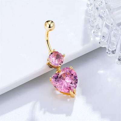 Veliki kristalni cirkon u obliku srca viseći piercing za trbuh od kirurškog čelika Nakit za tijelo za žene 14G 10 mm zakrivljeni uteg Seksi prsten za pupak