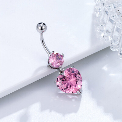 Veliki kristalni cirkon u obliku srca viseći piercing za trbuh od kirurškog čelika Nakit za tijelo za žene 14G 10 mm zakrivljeni uteg Seksi prsten za pupak