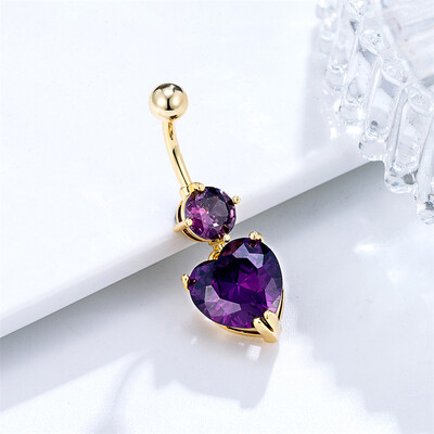 Veliki kristalni cirkon u obliku srca viseći piercing za trbuh od kirurškog čelika Nakit za tijelo za žene 14G 10 mm zakrivljeni uteg Seksi prsten za pupak