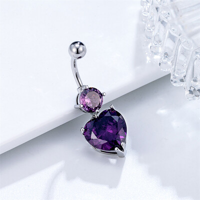 Veliki kristalni cirkon u obliku srca viseći piercing za trbuh od kirurškog čelika Nakit za tijelo za žene 14G 10 mm zakrivljeni uteg Seksi prsten za pupak