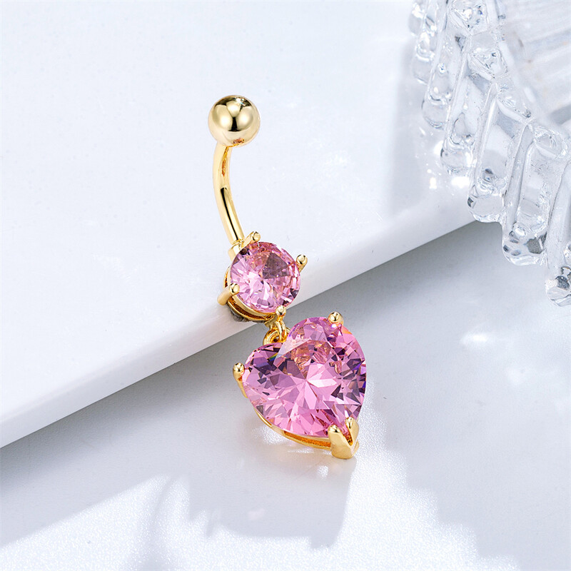 Veliki kristalni cirkon u obliku srca viseći piercing za trbuh od kirurškog čelika Nakit za tijelo za žene 14G 10 mm zakrivljeni uteg Seksi prsten za pupak