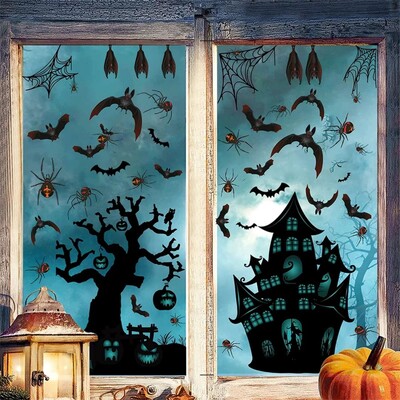 Balenie 6 nálepiek na stenu s dekoráciou hradu pre Halloween, nálepka na okno, kreatívna nálepka na stenu