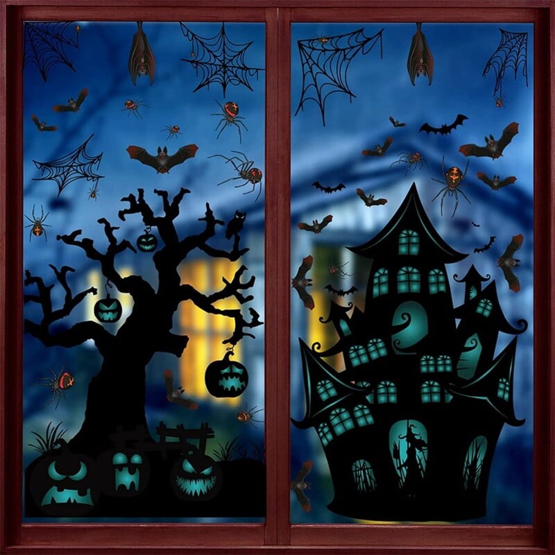 Balenie 6 nálepiek na stenu s dekoráciou hradu pre Halloween, nálepka na okno, kreatívna nálepka na stenu