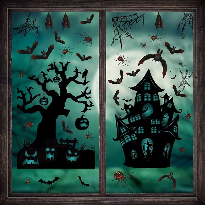 Balenie 6 nálepiek na stenu s dekoráciou hradu pre Halloween, nálepka na okno, kreatívna nálepka na stenu