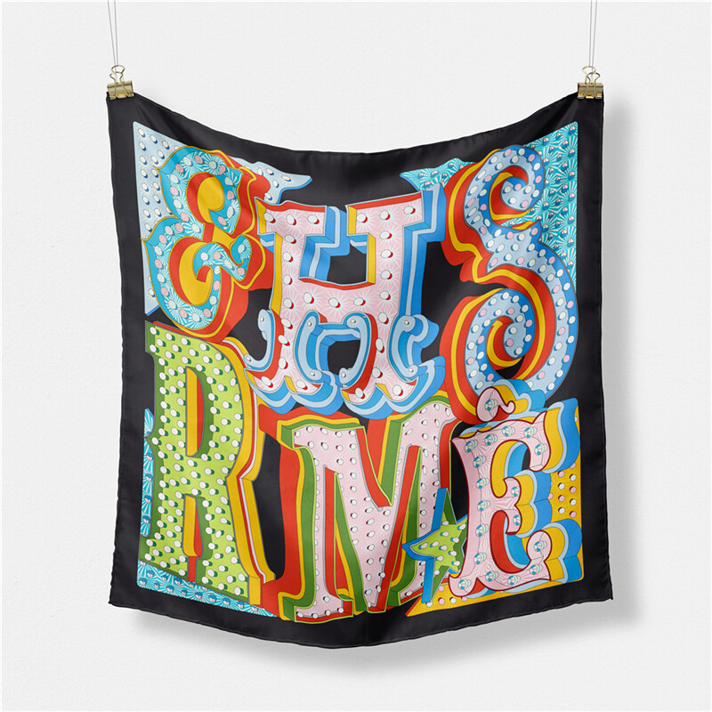 Svileni šal od kepera Ženska slika Oslikana slova Četvrtasti šalovi Bandana Mali hidžab Svileni rubci Kravata Traka za glavu Marap 53CM