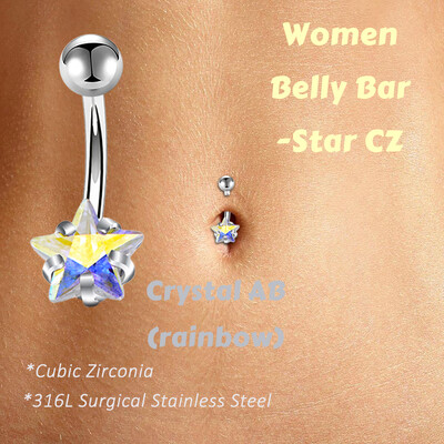 Sexy dámske kubické zirkónové prsteň do pupka, piercing do pupka, ombligo krúžky, hviezda, okrúhle srdce, tvar CZ, nehrdzavejúca oceľ, telové šperky