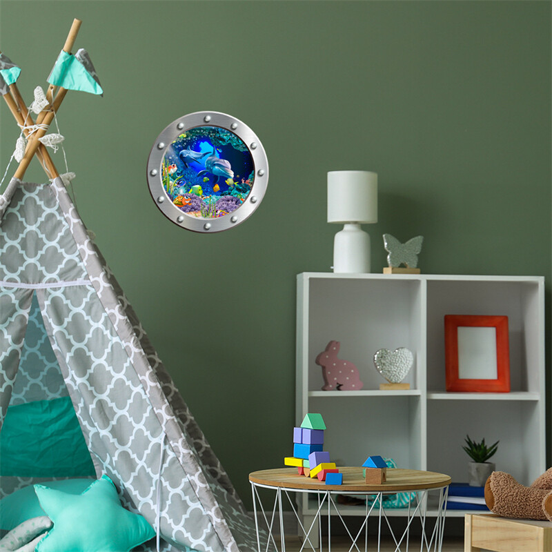 24 cm gaismas imitēts iluminators sienas uzlīmes okeāna vaļi haizivis bruņurupuči Zivis zemūdens logu ainavas PVC mājas dekorēšana