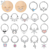 Piercing do nosa z nehrdzavejúcej ocele 16G s krištáľom CZ, 1 kus, septum krúžok, pavučina, srdce, piercing do ucha, chrupavky, náušnice, šperky