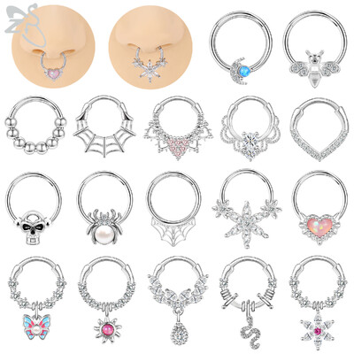 ZS 1 darab aranyos 16G rozsdamentes acél septum gyűrű pókháló szív orrlyuk piercing CZ kristály fül spirál porcos fülbevaló ékszer