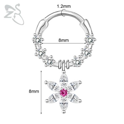 Piercing do nosa z nehrdzavejúcej ocele 16G s krištáľom CZ, 1 kus, septum krúžok, pavučina, srdce, piercing do ucha, chrupavky, náušnice, šperky