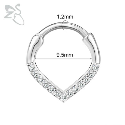 Piercing do nosa z nehrdzavejúcej ocele 16G s krištáľom CZ, 1 kus, septum krúžok, pavučina, srdce, piercing do ucha, chrupavky, náušnice, šperky