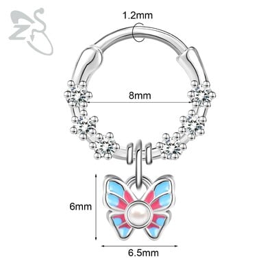 Piercing do nosa z nehrdzavejúcej ocele 16G s krištáľom CZ, 1 kus, septum krúžok, pavučina, srdce, piercing do ucha, chrupavky, náušnice, šperky