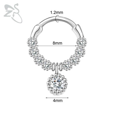 Piercing do nosa z nehrdzavejúcej ocele 16G s krištáľom CZ, 1 kus, septum krúžok, pavučina, srdce, piercing do ucha, chrupavky, náušnice, šperky