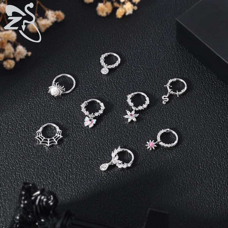 Piercing do nosa z nehrdzavejúcej ocele 16G s krištáľom CZ, 1 kus, septum krúžok, pavučina, srdce, piercing do ucha, chrupavky, náušnice, šperky