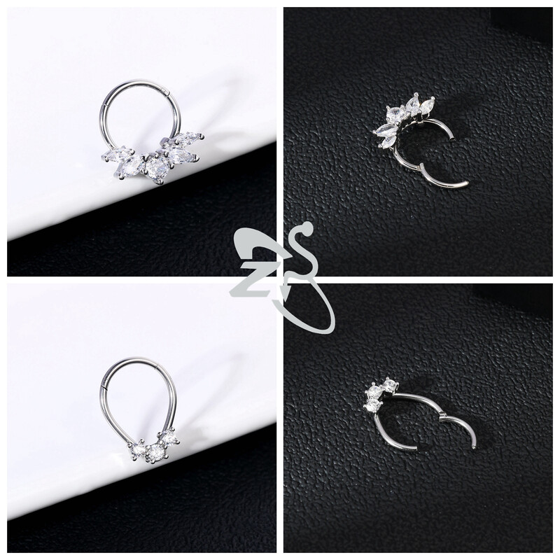 Piercing do nosa z nehrdzavejúcej ocele 16G s krištáľom CZ, 1 kus, septum krúžok, pavučina, srdce, piercing do ucha, chrupavky, náušnice, šperky