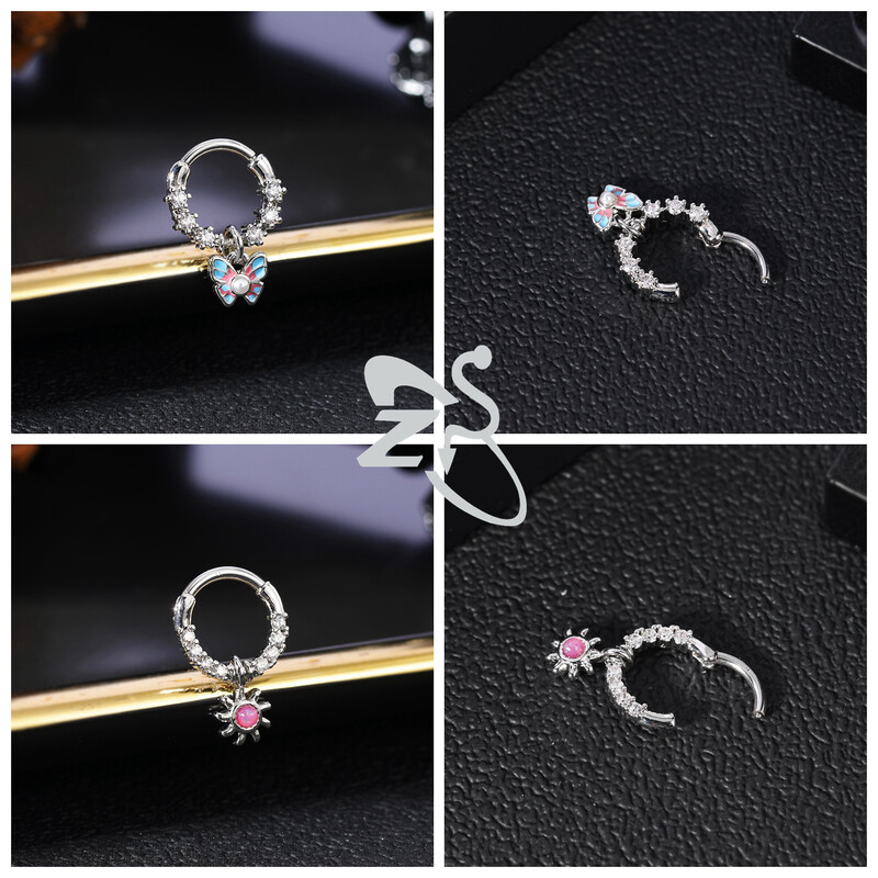 Piercing do nosa z nehrdzavejúcej ocele 16G s krištáľom CZ, 1 kus, septum krúžok, pavučina, srdce, piercing do ucha, chrupavky, náušnice, šperky