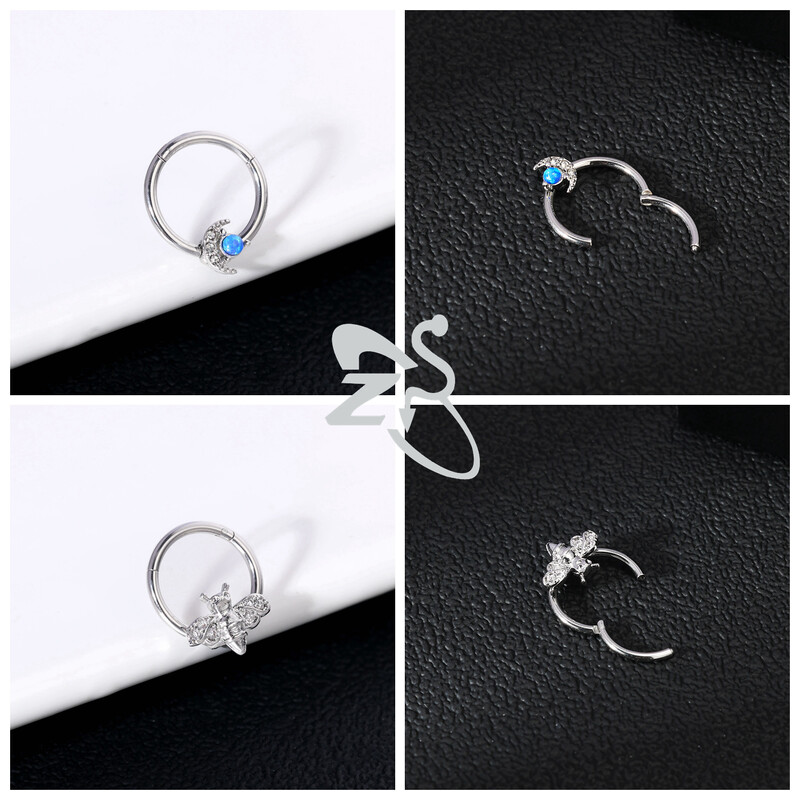 Piercing do nosa z nehrdzavejúcej ocele 16G s krištáľom CZ, 1 kus, septum krúžok, pavučina, srdce, piercing do ucha, chrupavky, náušnice, šperky