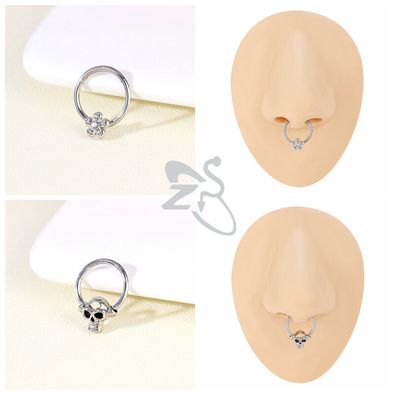 Piercing do nosa z nehrdzavejúcej ocele 16G s krištáľom CZ, 1 kus, septum krúžok, pavučina, srdce, piercing do ucha, chrupavky, náušnice, šperky