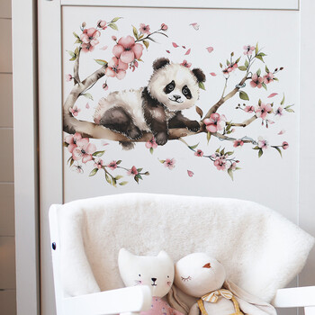 1 ΤΕΜ Cartoon Panda Branches Flower Wall Paste Σαλόνι Παιδικό Υπνοδωμάτιο Σπίτι Ομορφιά Φόντο Αυτοκόλλητο τοίχου