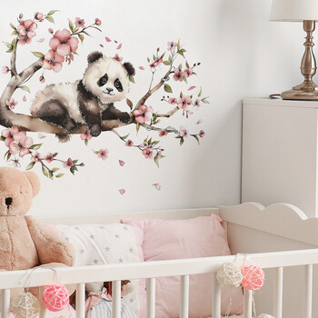 1 ΤΕΜ Cartoon Panda Branches Flower Wall Paste Σαλόνι Παιδικό Υπνοδωμάτιο Σπίτι Ομορφιά Φόντο Αυτοκόλλητο τοίχου