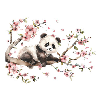 1 ΤΕΜ Cartoon Panda Branches Flower Wall Paste Σαλόνι Παιδικό Υπνοδωμάτιο Σπίτι Ομορφιά Φόντο Αυτοκόλλητο τοίχου