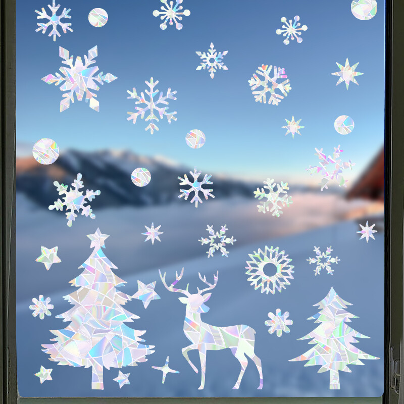 1 set de Crăciun fulg de zăpadă elan iarnă curcubeu autocolant fereastră agățați decorative din PVC vitraliu decalcomanii pentru fereastră decor acasă de Anul Nou