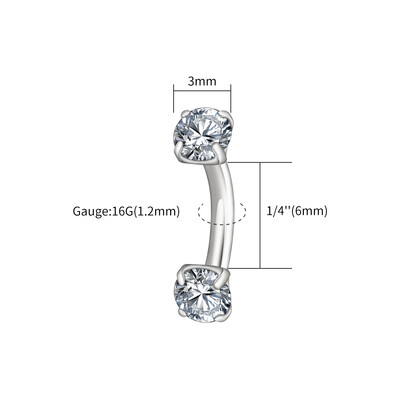 Dreapta Grand ASTM F136 Titanium 16G CZ Cartilage Helix Daith Rook Cercel Sprâncene Curbat Barbell Labret Piercing pentru buze Bijuterii pentru corp