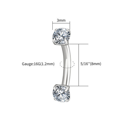 Dreapta Grand ASTM F136 Titanium 16G CZ Cartilage Helix Daith Rook Cercel Sprâncene Curbat Barbell Labret Piercing pentru buze Bijuterii pentru corp