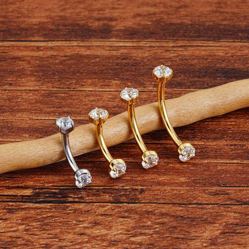 Dreapta Grand ASTM F136 Titanium 16G CZ Cartilage Helix Daith Rook Cercel Sprâncene Curbat Barbell Labret Piercing pentru buze Bijuterii pentru corp