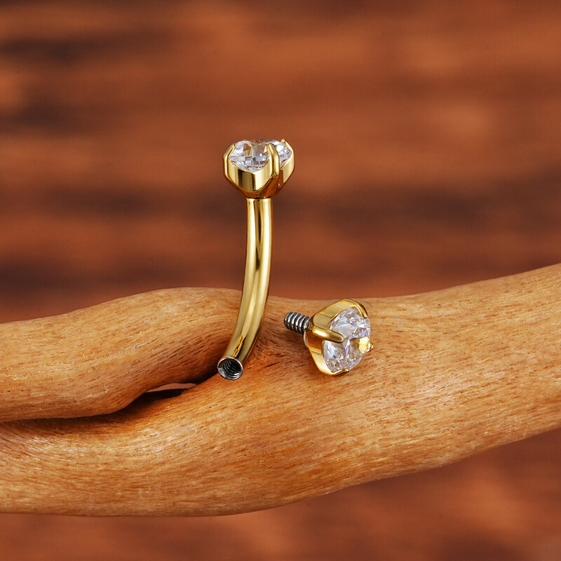 Dreapta Grand ASTM F136 Titanium 16G CZ Cartilage Helix Daith Rook Cercel Sprâncene Curbat Barbell Labret Piercing pentru buze Bijuterii pentru corp