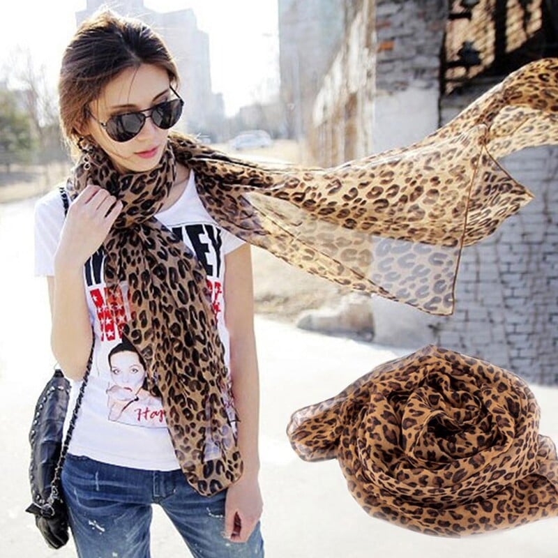 Dámska šatka s mäkkou leopardou potlačou, vintage šifónová šatka, Harajuku šatka, šál, horúci výpredaj, tenký, letný, jarný, ležérny, sexy, elegantný