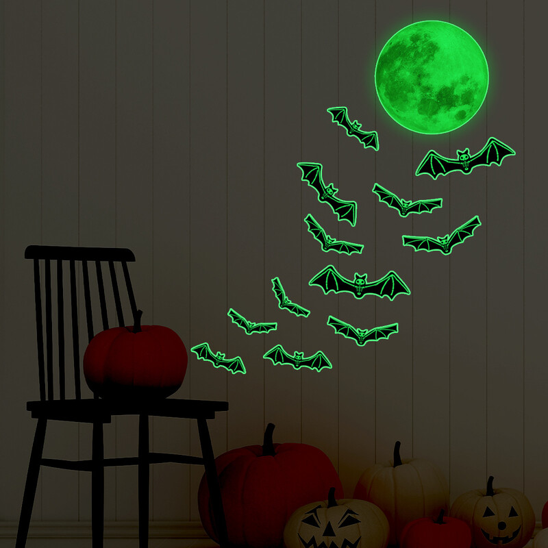 Svietiace netopierie mesiac Halloween Dekoratívne nástenné nálepky Obývacia izba Spálňa Pozadie Nástenné nálepky na Halloween