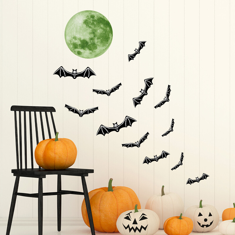 Svietiace netopierie mesiac Halloween Dekoratívne nástenné nálepky Obývacia izba Spálňa Pozadie Nástenné nálepky na Halloween