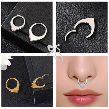 ZS 1PC 16G από ανοξείδωτο ατσάλι Septum Nose Rings για κορίτσια Χρυσό χρώμα Μύτη Piercing Closed Loop Bat Devil Wings Body Jewelry