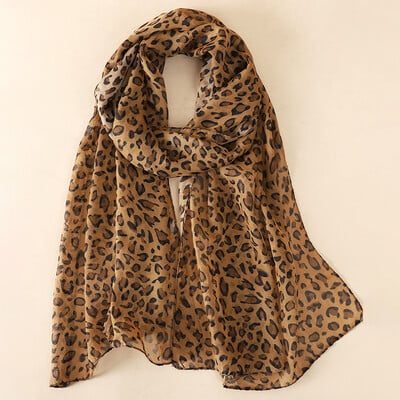 New Fashion 50*160cm Imprimare leopard șifon Georgette eșarfă de mătase femei Foulard frunze de lotus șal lung vară bandana elegantă