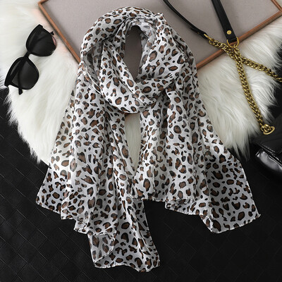 New Fashion 50*160cm Imprimare leopard șifon Georgette eșarfă de mătase femei Foulard frunze de lotus șal lung vară bandana elegantă