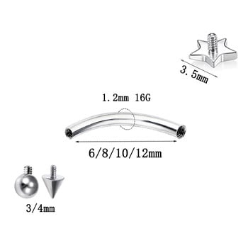 1 τεμ. F136 από τιτάνιο για φρύδια με μυτερό κώνο Στρογγυλό αστέρι μπάλας με καμπύλη ράβδο Εσωτερική κλωστή 16G Σκουλαρίκια Body Piercing Κοσμήματα