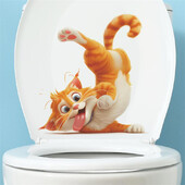 Juokingas geltonos katės tualeto lipdukas Vonios kambario puošmena Sienų lipdukas Žavingas vonios kambario dekoras Sienų lipdukas