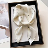 Eșarfă pătrată cu imprimare pescăruș simplă de 27,5 inci, șal elegant din satin de mătase, primăvară, toamnă, eșarfă subțire cu protecție solară pentru femei