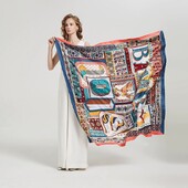 Toamnă și iarnă literă nouă cu plante de floarea soarelui Puzzle batic musulman pentru femei eșarfă din mătase imitație de sarg șal eșarf pătrat mare