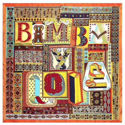 Toamnă și iarnă literă nouă cu plante de floarea soarelui Puzzle batic musulman pentru femei eșarfă din mătase imitație de sarg șal eșarf pătrat mare