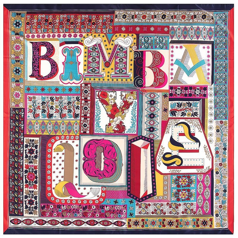 Toamnă și iarnă literă nouă cu plante de floarea soarelui Puzzle batic musulman pentru femei eșarfă din mătase imitație de sarg șal eșarf pătrat mare