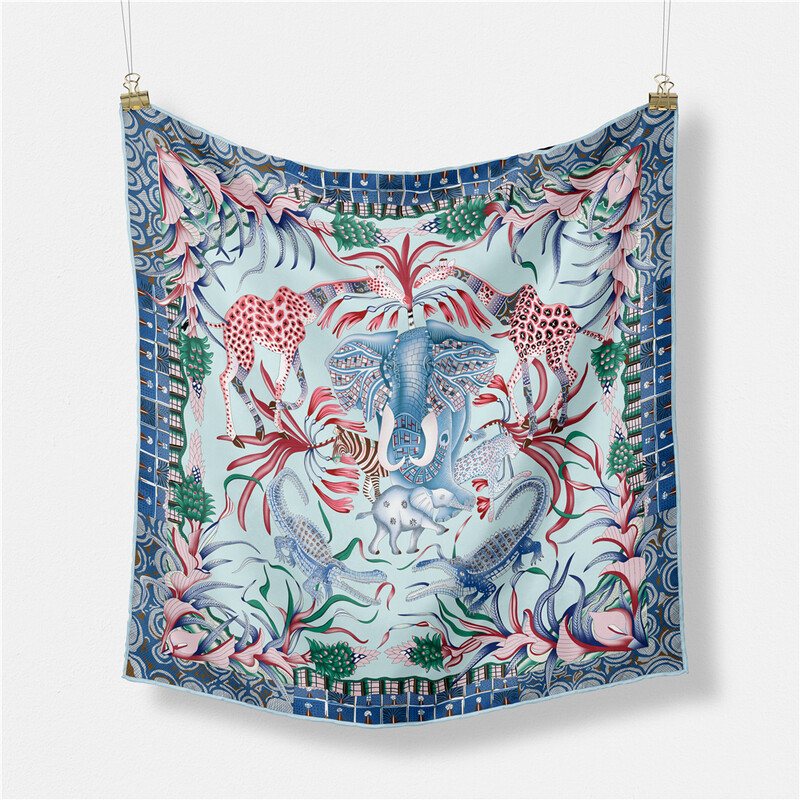 A kis négyzet alakú sál 53 cm-es koreai változata Animal Kingdom Elefánt Zsiráf Női Divat Dekorációs Sál Twill Kendő