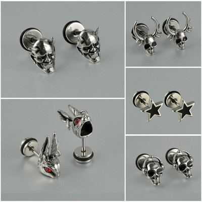 Dreamlee Punk Fake Plug Хирургическа стомана Crazy Rabbit Skull Cheater Expander Stretchers Gauge Lobe Earrings Body jewelry