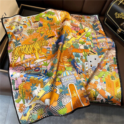 100%-ban természetes, valódi selyem sál női új nyomtatású nyakú hajpánt négyzet alakú kendő, nyakkendő, női hidzsáb poncsó bandana fejpánt 2023